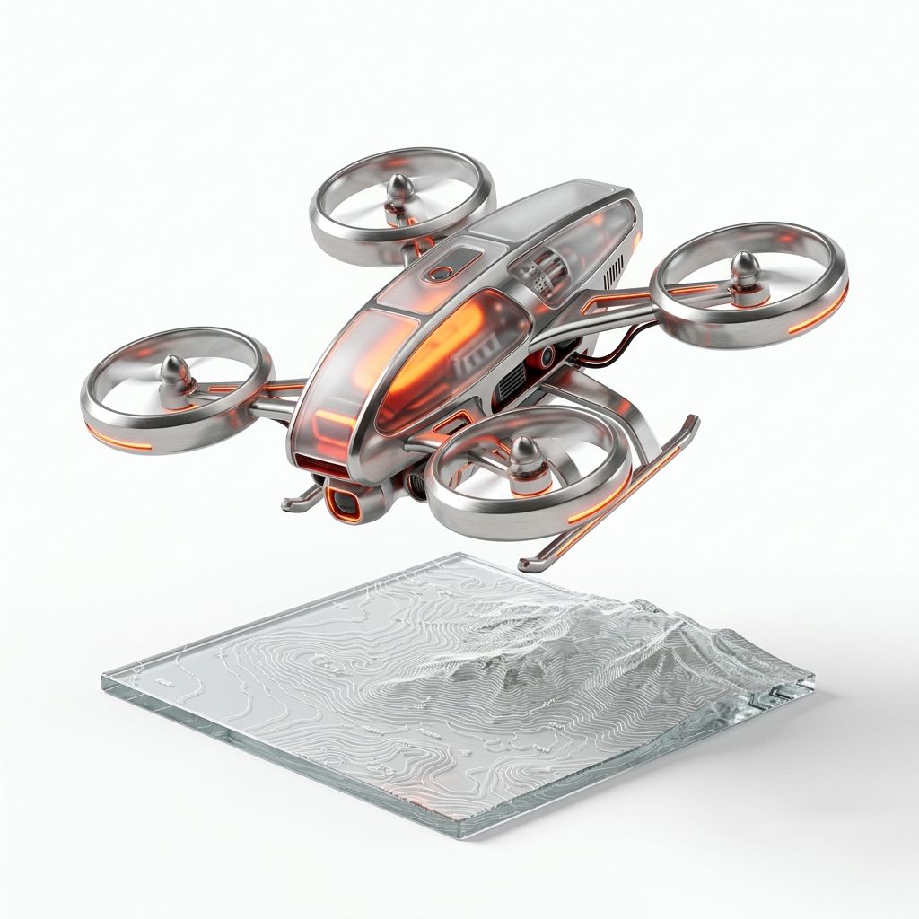 Dron de levantamiento sobre un relieve topográfico