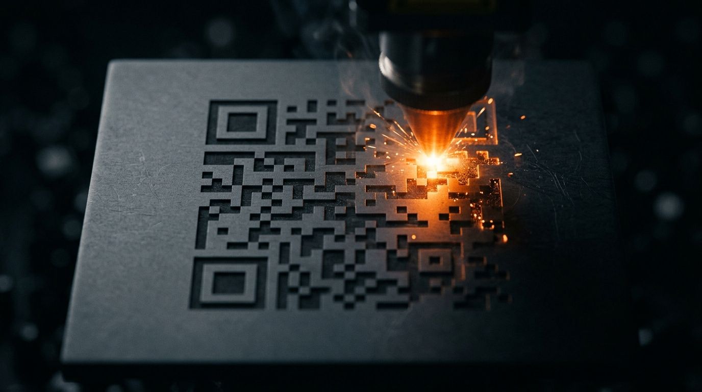 Láser grabando un código QR en aluminio